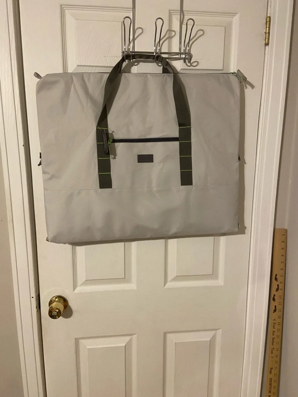 Gray 25 can cooler bag with Green-Trim Handles
